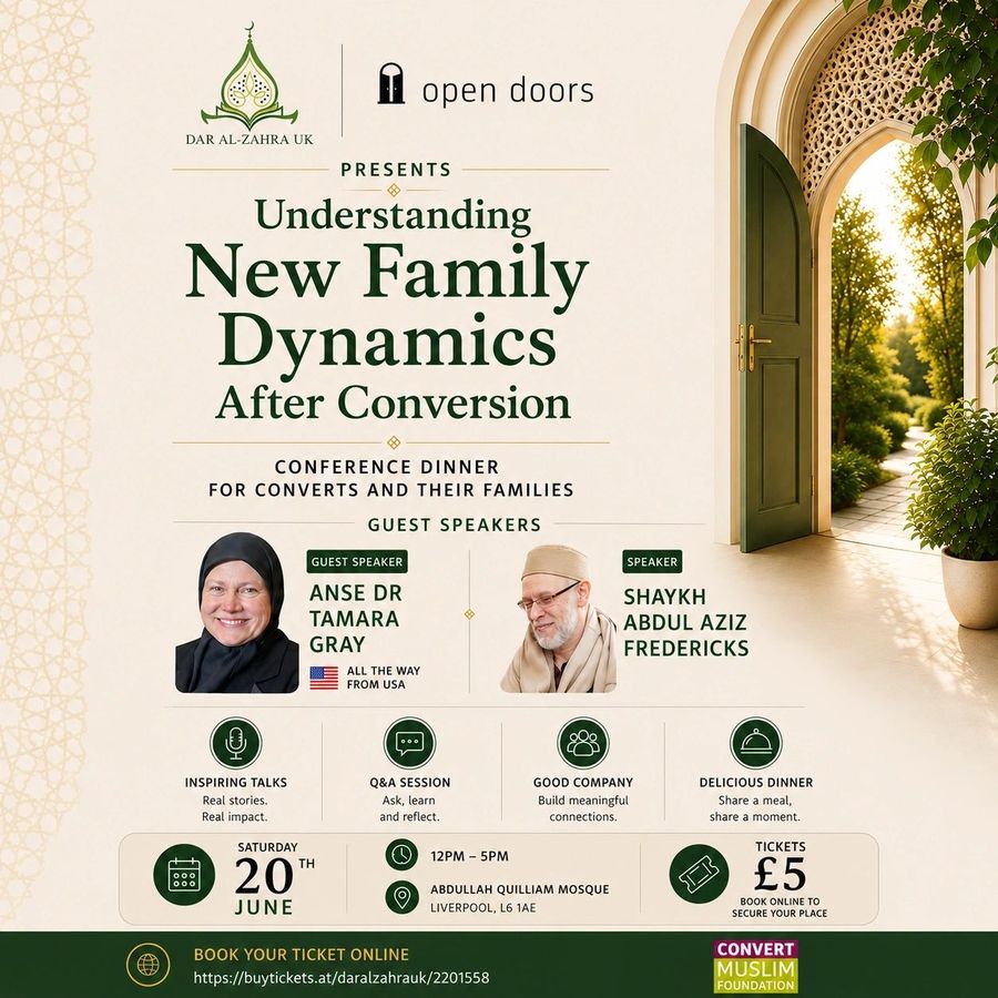 Poster for Understanding New Family Dynamics After Conversion, a conference dinner for converts and their families, 20 June.